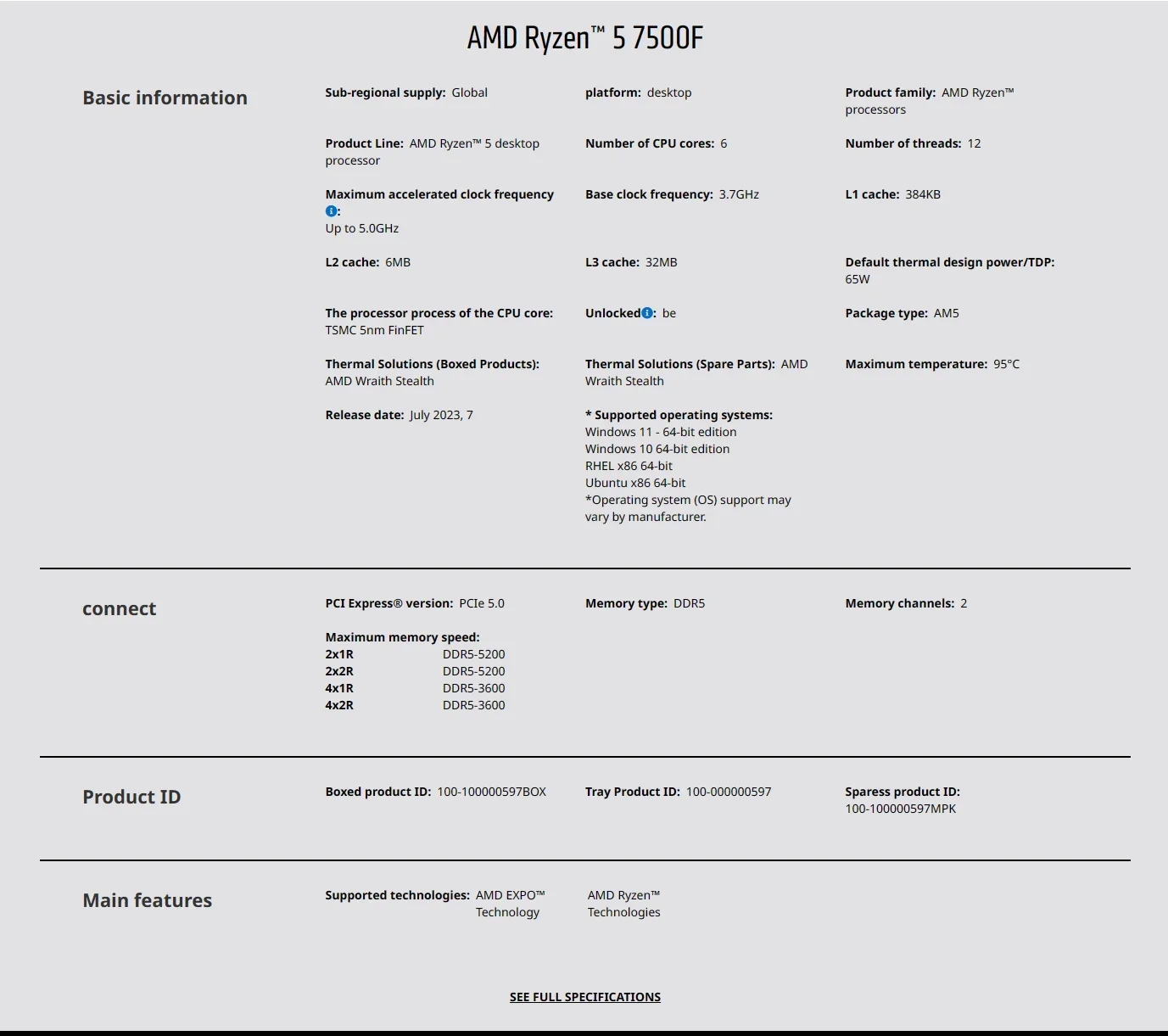 AMD Ryzen 5 7500F 3.7GHz 6-Cor - Pc Gaming Cpu recension och pris