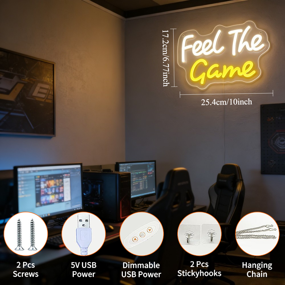 Feel The Game Neon Sign LED Wa - Pc Gaming Yellow recension och pris